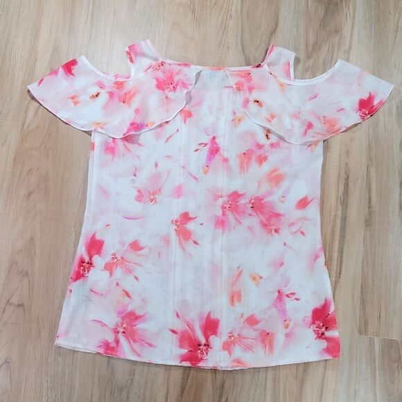 🧚‍♂️Zac & Rachel Cream Floral Cold Shoulder Blouse Small - Picture 2 of 10